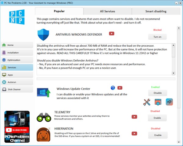Disable antivirus, updates, Edge