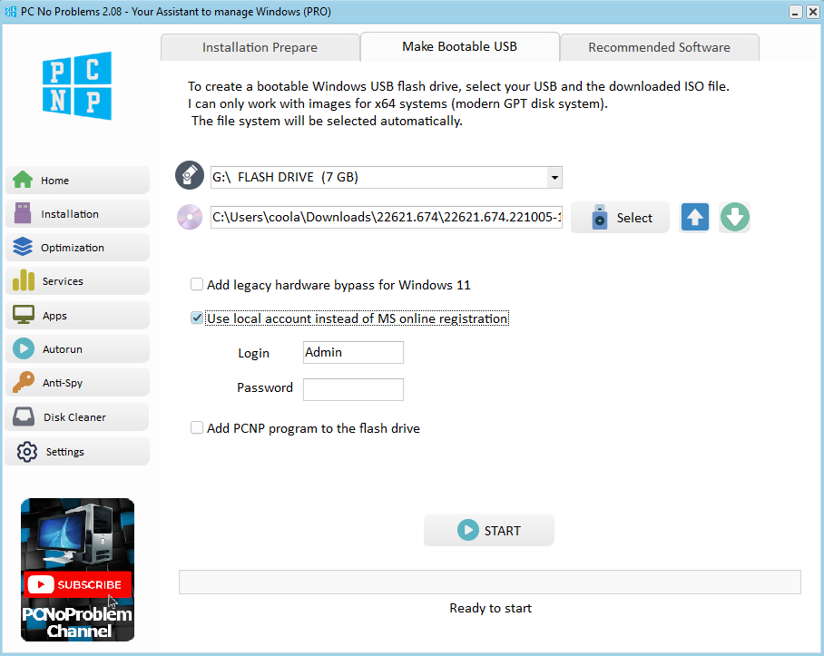 The process of burning a flash drive and selecting parameters